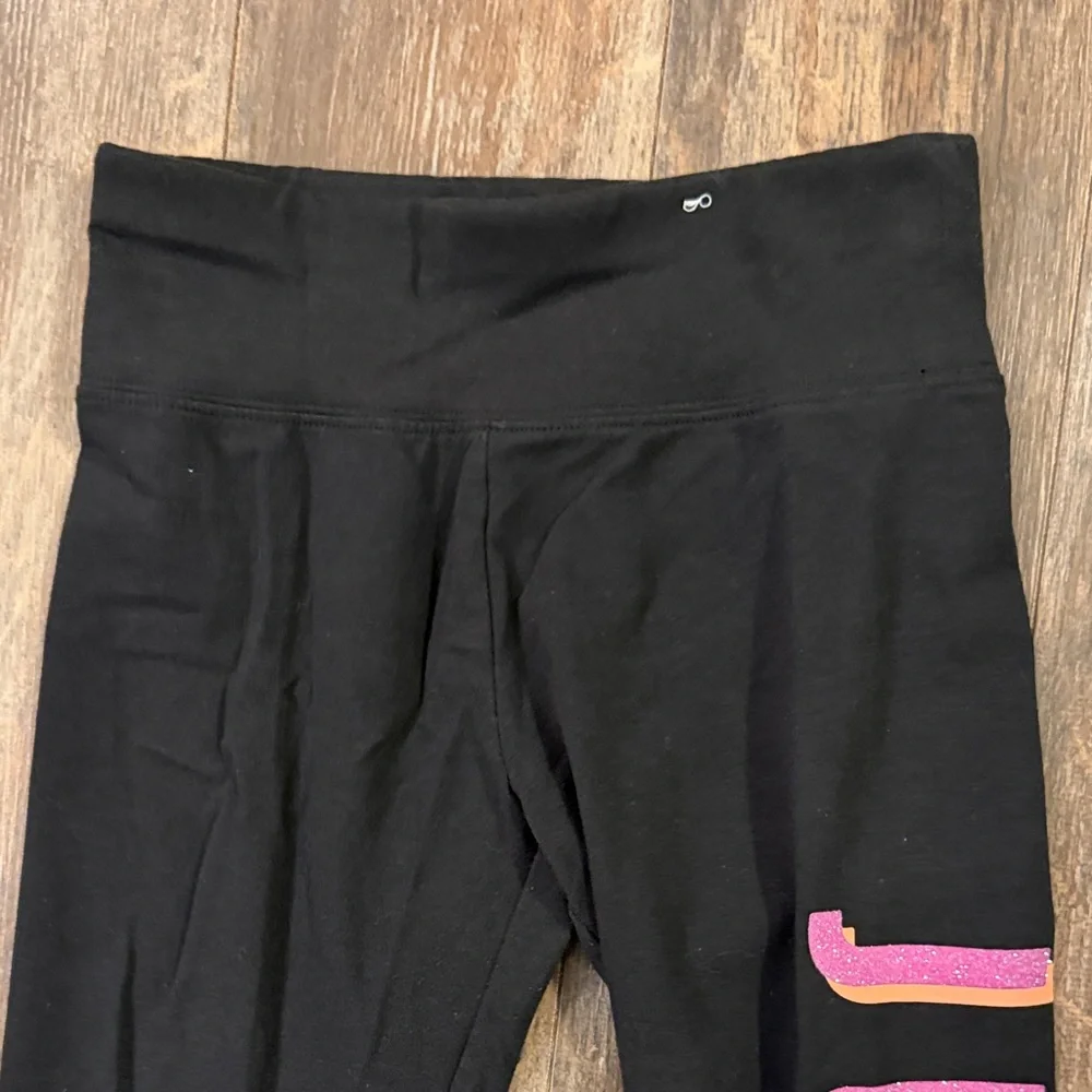 Justice Black Leggings with Vibrant Pink Logo